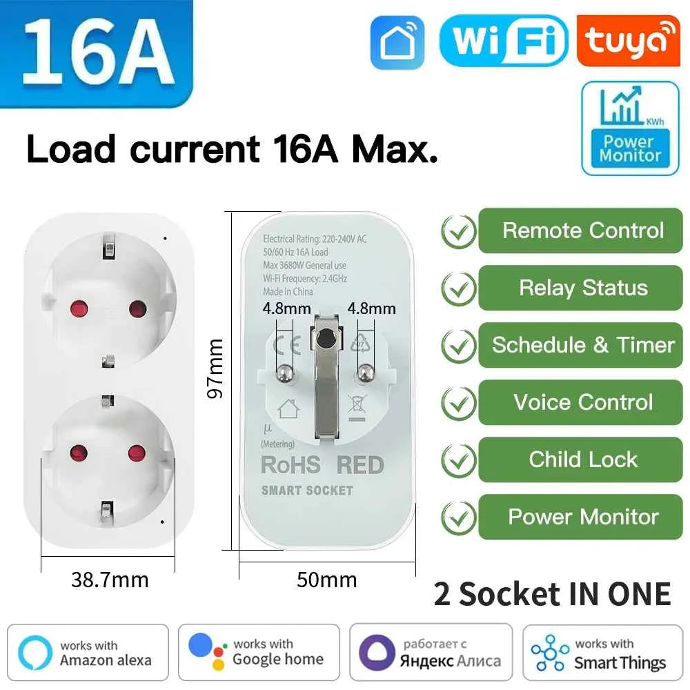 TNCE Tuya Smart Plug WiFi & ZigBee 3.0 – EU 16A/20A with Power Monitor, Timer & Voice Control