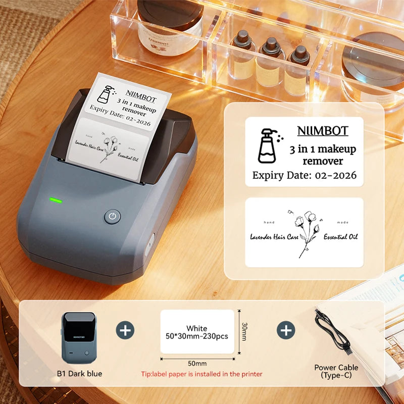 NIIMBOT B1 Portable Bluetooth Label Printer — 2-Inch Thermal Sticker Maker for Smartphones & PC