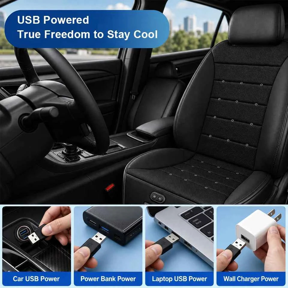 USB Car Seat Cooling Cushion – 3-Speed Fan Ventilated Full Back Seat Pad for Summer
