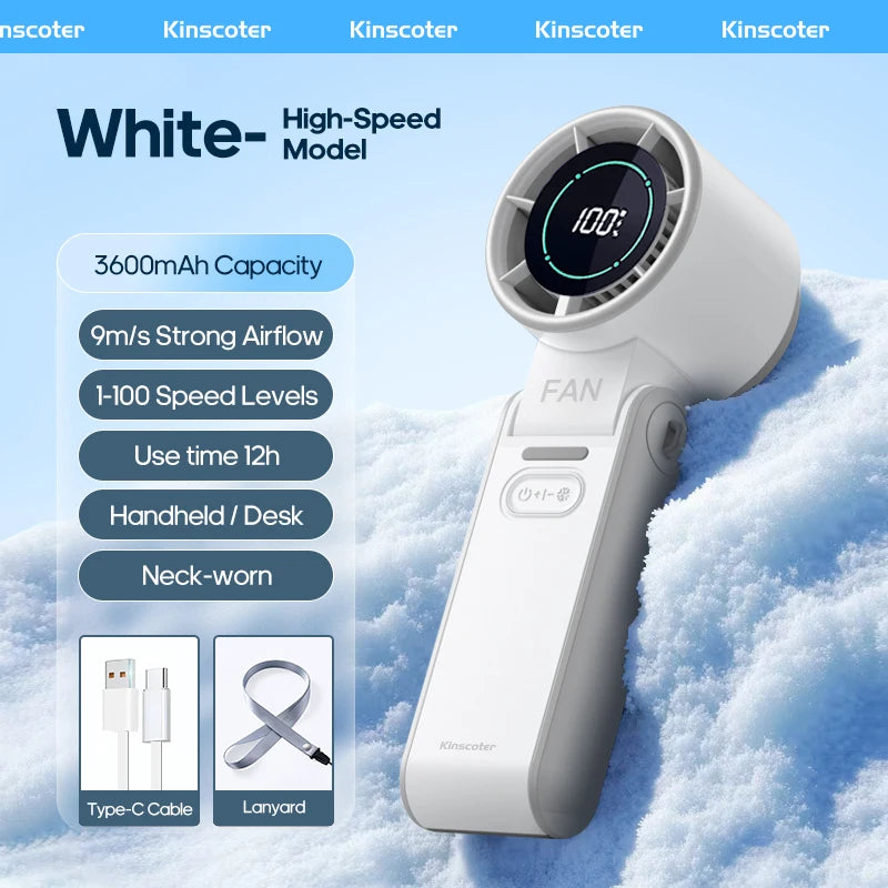 KINSCOTER Foldable Handheld Fan — 3600mAh, 100-Speed Control, Ice-Cool Technology