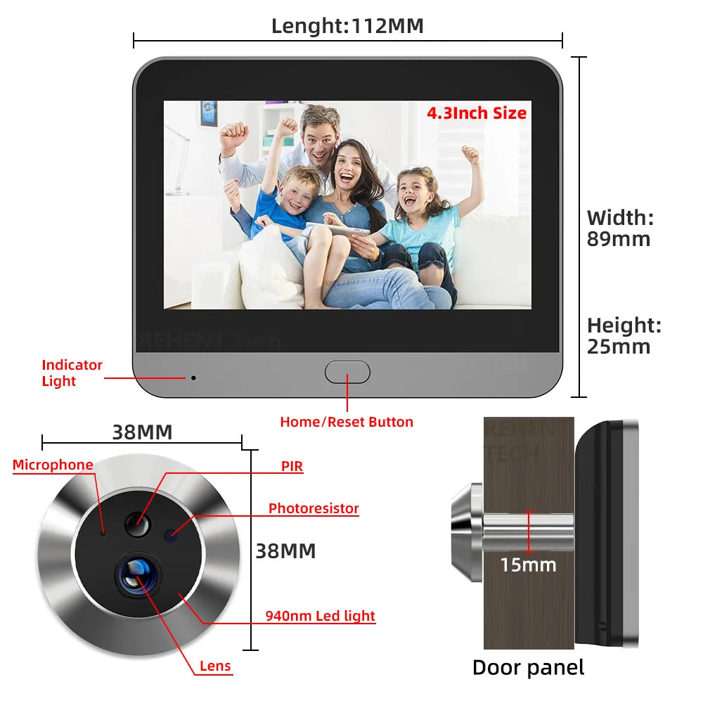 Tuya Smart 3MP WiFi Door Peephole Camera – 140° Wide Angle, PIR Detection, IR Night Vision | Alexa & Google
