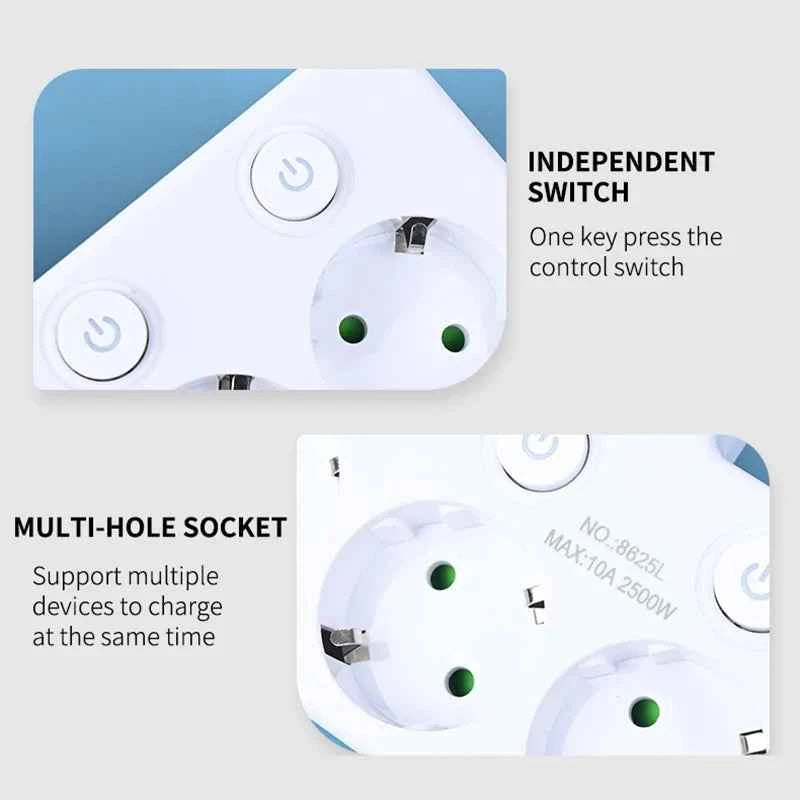 EU Power Strip | 4 AC Outlets, 2 USB + 1 Type-C, Individual Switches & Night Light