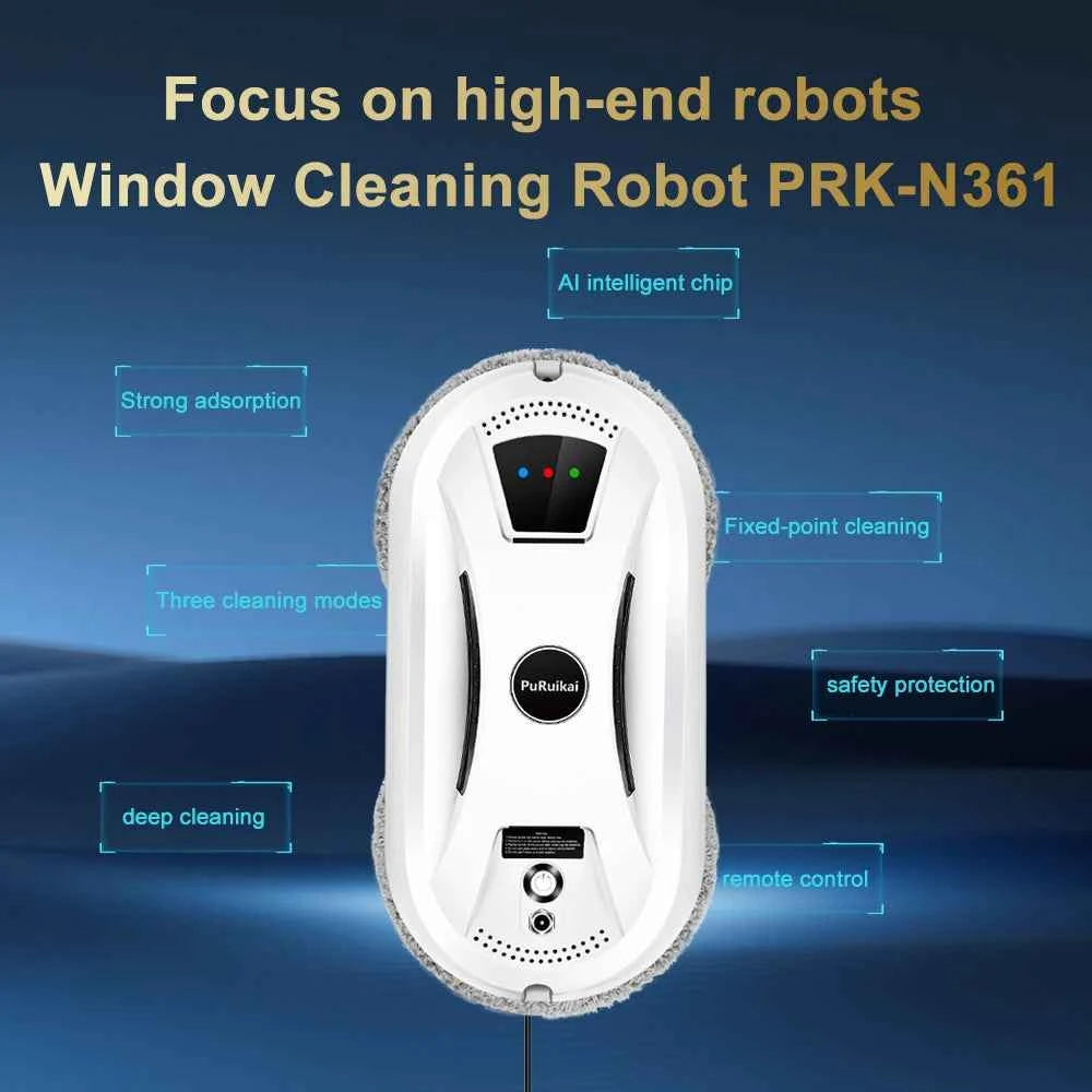 PuRuiKai PRK-N361 Window Cleaning Robot – 5600Pa Suction, Remote Control, 20-Min Power-Loss Protection | EU, UK, US, AU Plug