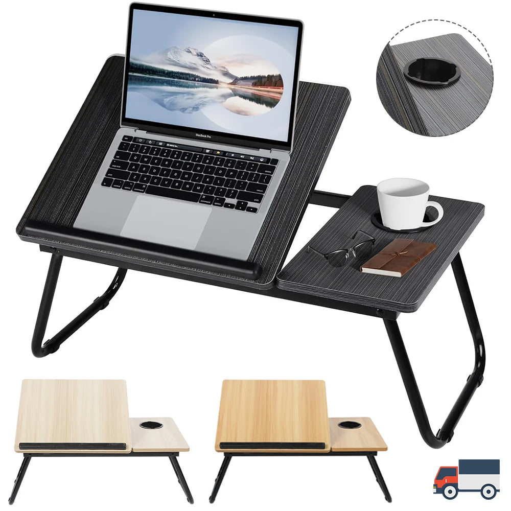Adjustable Folding Laptop Desk with Cup Holder – 5 Height Levels