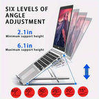 Adjustable Aluminium Laptop Stand – 6-Level Height, Foldable & Portable for 8–16" Laptops with Enhanced Ventilation