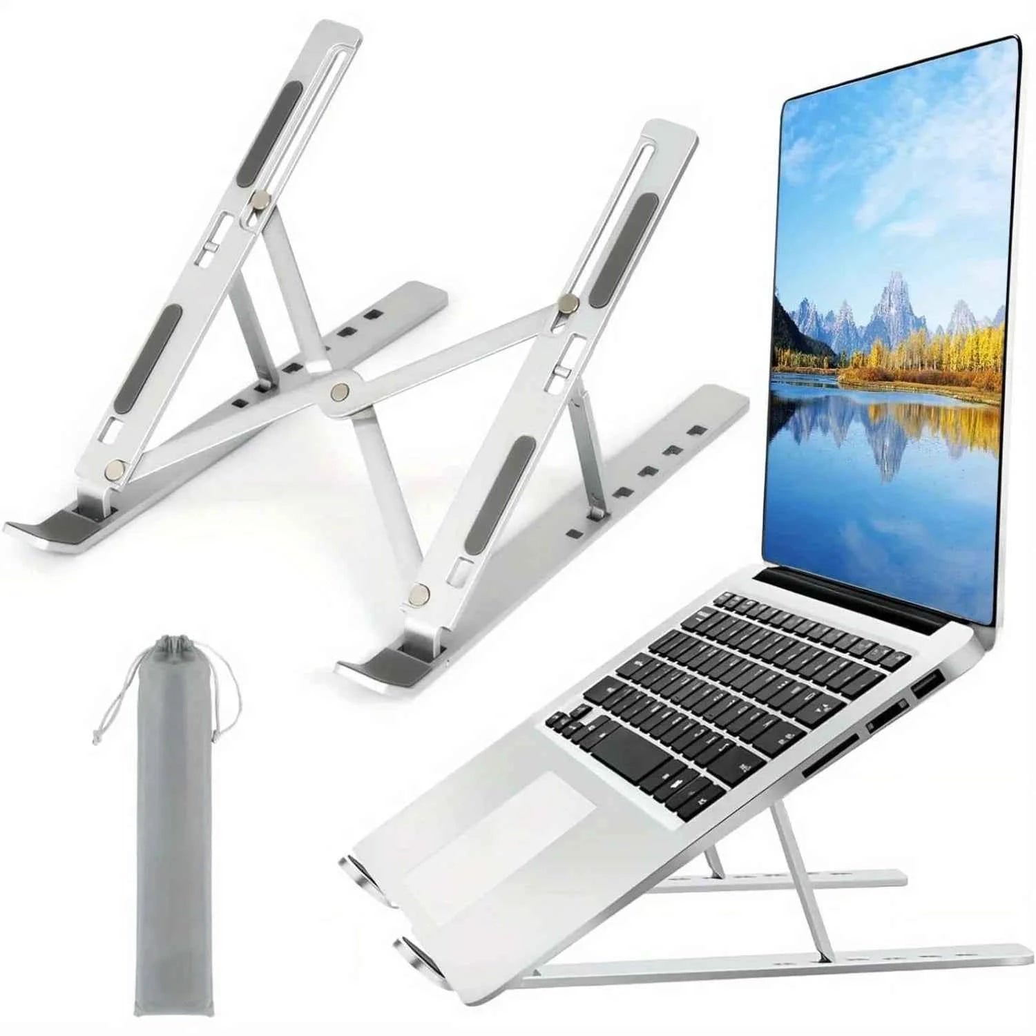 Adjustable Aluminium Laptop Stand – 6-Level Height, Foldable & Portable for 8–16" Laptops with Enhanced Ventilation