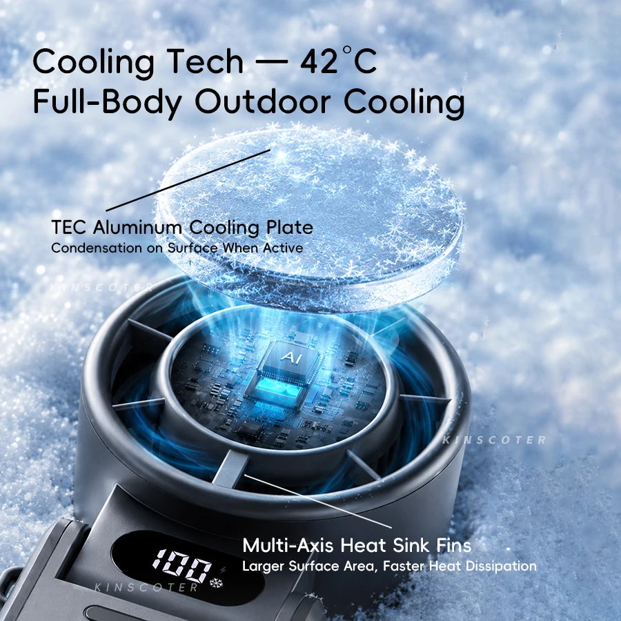 KINSCOTER Foldable Handheld Fan — 3600mAh, 100-Speed Control, Ice-Cool Technology