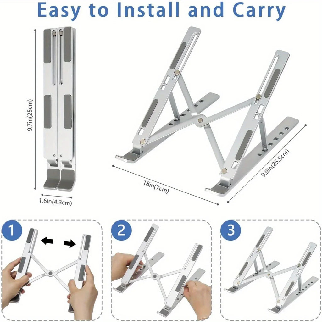 Adjustable Aluminium Laptop Stand – 6-Level Height, Foldable & Portable for 8–16" Laptops with Enhanced Ventilation