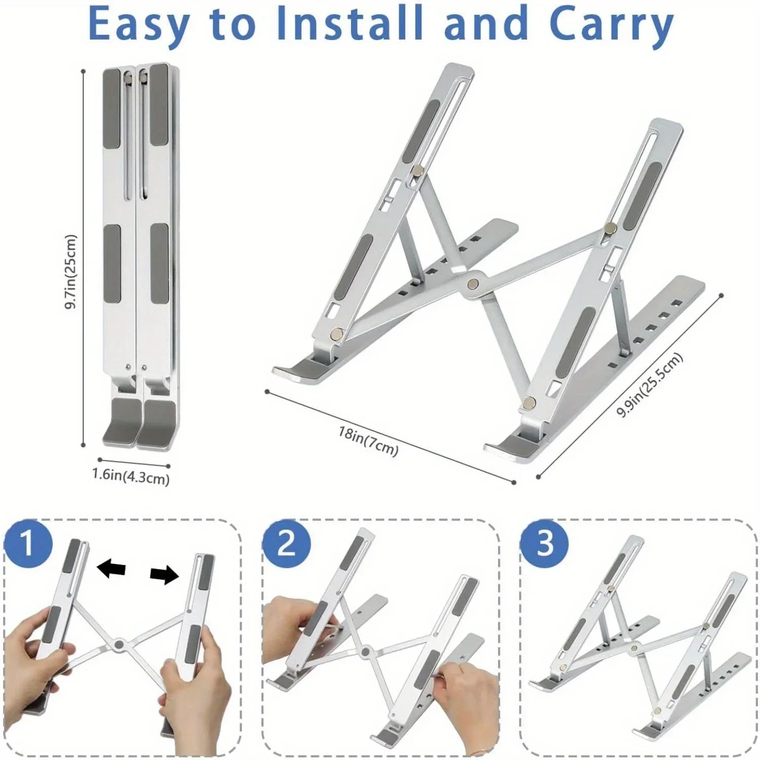 Adjustable Aluminium Laptop Stand – 6-Level Height, Foldable & Portable for 8–16" Laptops with Enhanced Ventilation