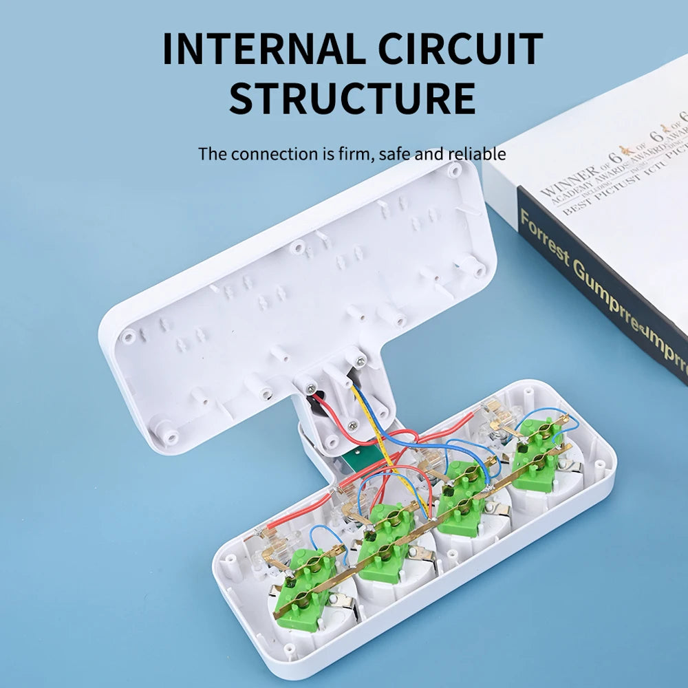 EU Power Strip | 4 AC Outlets, 2 USB + 1 Type-C, Individual Switches & Night Light