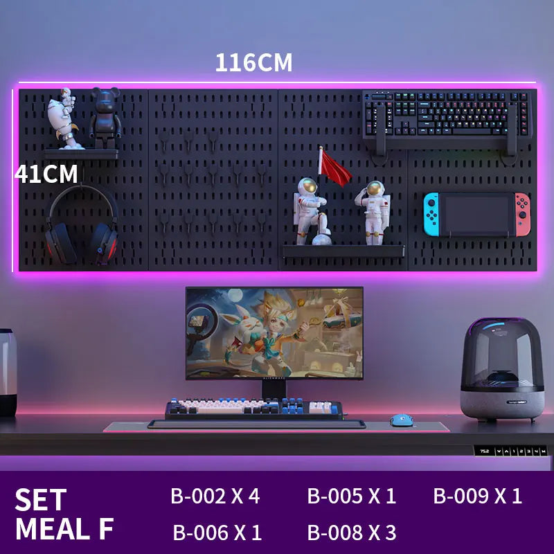 No-Drill Gaming Room Pegboard Wall Organizer – Controller, Headphone & Keyboard Storage Rack