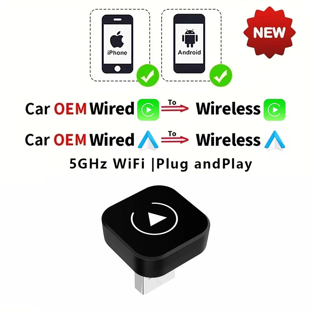 2-in-1 Wireless CarPlay & Android Auto Adapter – AI Smart Box for Car