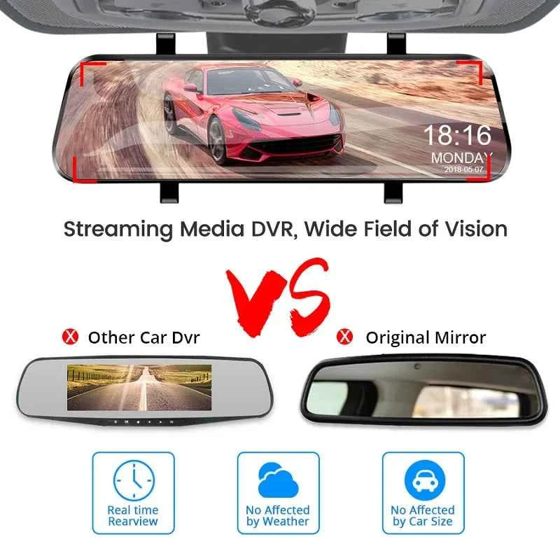 10-Inch Dual 1080P Car DVR Rearview Mirror – Touch Screen Front & Rear Night Vision Dash Cam