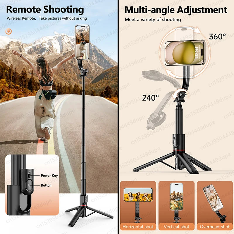 KEELEAD Magnetic Selfie Stick Tripod with Bluetooth Remote — Compatible with iPhone 12–15 Pro Max