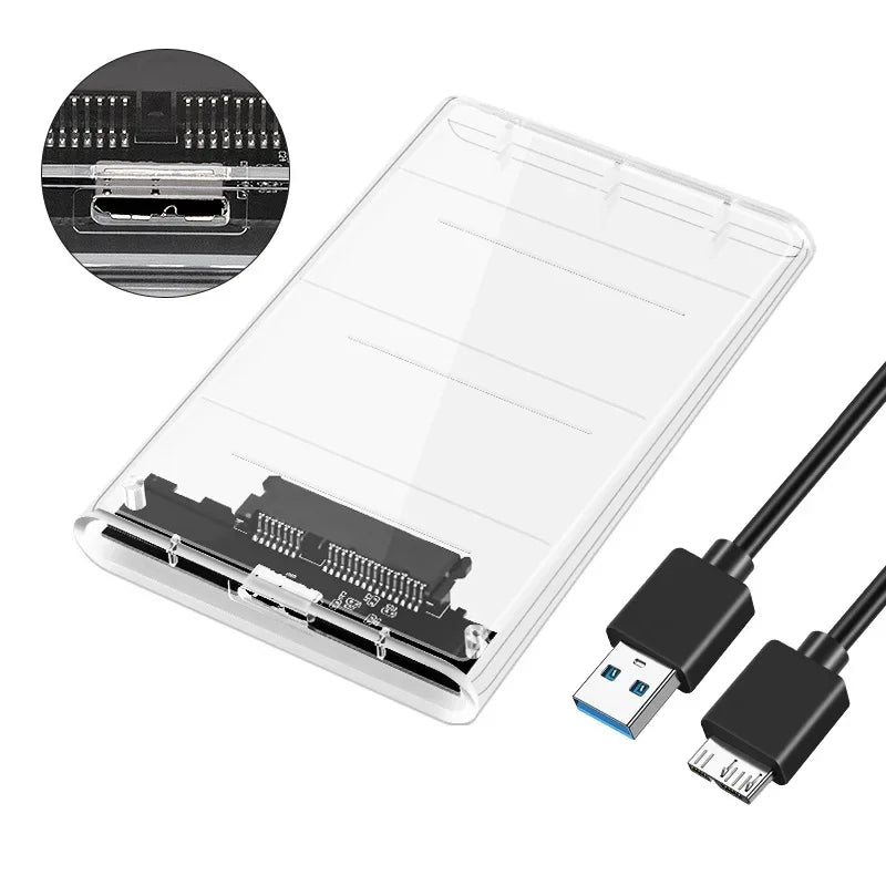 2.5" SSD & HDD Enclosure – Transparent USB 3.0 / Type-C External Hard Drive Case, Tool-Free