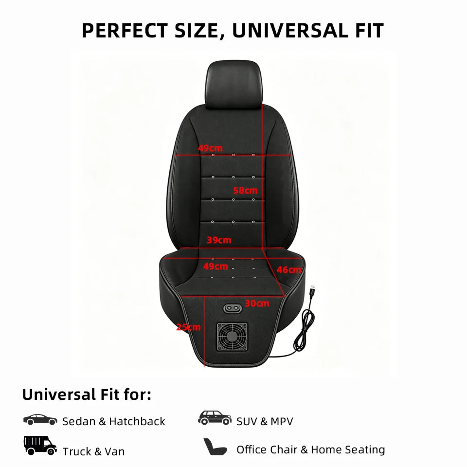 USB Car Seat Cooling Cushion – 3-Speed Fan Ventilated Full Back Seat Pad for Summer
