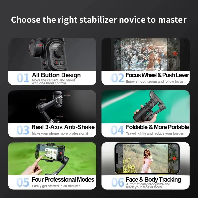AOCHUAN SmartXE 3-Axis Gimbal Stabilizer — AI Face Tracking | iPhone & Android | Vlog & TikTok