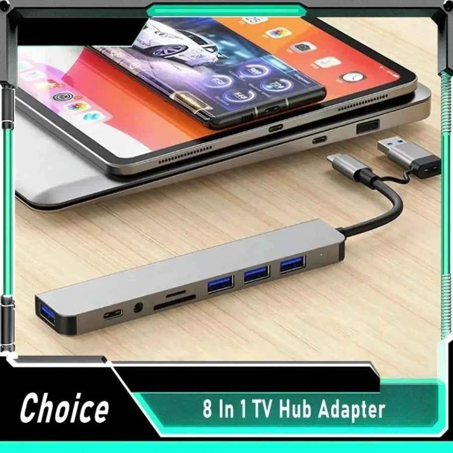 7-in-1 / 8-in-1 USB-C Hub Multiport Adapter – Type-C Splitter Dock with USB 3.0 Ports & Fast Data Transfer for Phone & Tablet