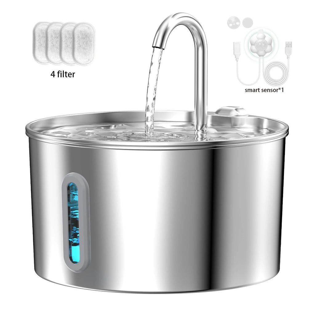 2.2L Stainless Steel Cat Water Fountain with Viewing Window
