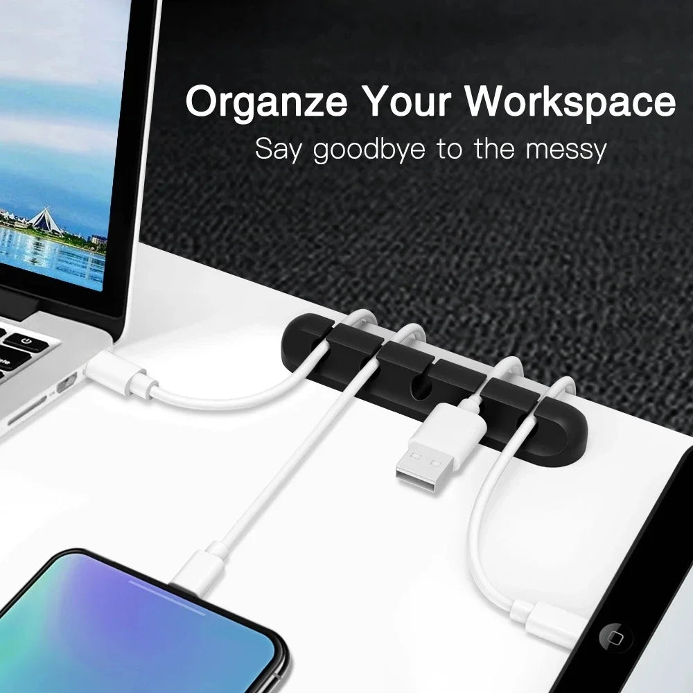 Silicone Cable Organizer Clips — Desktop Cable Management for USB & Earphone Cables