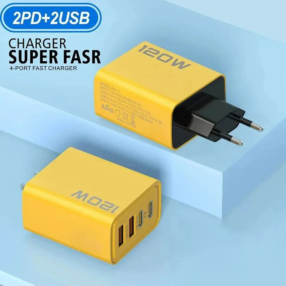 4-Port USB-C PD Fast Charger – Quick Charge 3.0 Type-C Adapter for iPhone 16/15, Samsung, Xiaomi & Huawei
