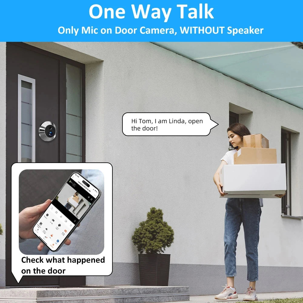 Tuya Smart 3MP WiFi Door Peephole Camera – 140° Wide Angle, PIR Detection, IR Night Vision | Alexa & Google