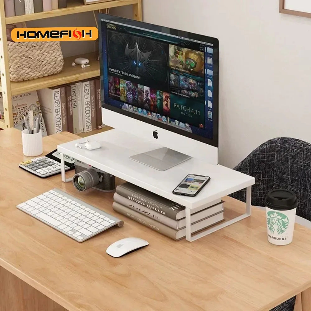 Elevated Monitor Stand with Home Office Storage Rack