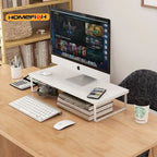 Elevated Monitor Stand with Home Office Storage Rack