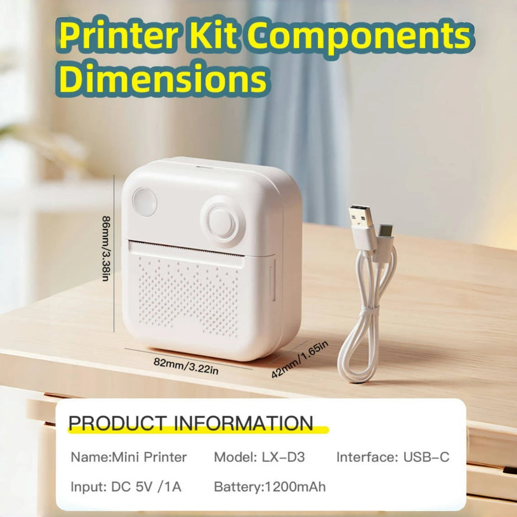 Dolewa D3 Mini Portable Thermal Printer — Bluetooth, Label & Photo Printing, No Ink Required