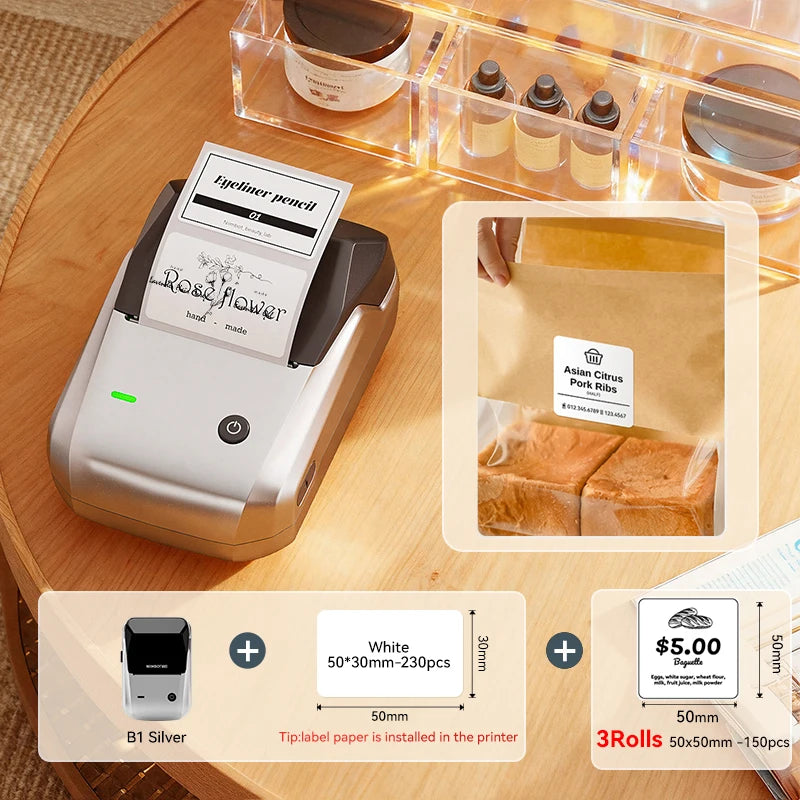 NIIMBOT B1 Portable Bluetooth Label Printer — 2-Inch Thermal Sticker Maker for Smartphones & PC