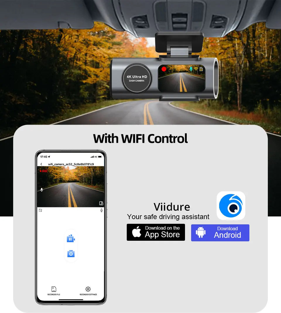 Rapuntek™ DriveVision 4K UHD Car Dash Camera with Wi-Fi, GPS, Night Vision and Parking Monitor