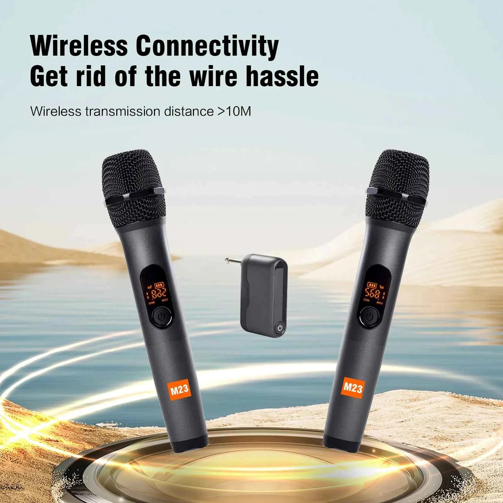 G-MARK M23 UHF 2-Channel Wireless Microphone System – Rechargeable Handheld Mic for Karaoke, Church & DJ