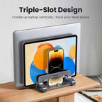 UGREEN Vertical Laptop Stand – Triple Slot Aluminium Holder for MacBook Air/Pro, iPad & Phone | Desk Organiser