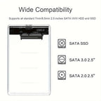2.5" SSD & HDD Enclosure – Transparent USB 3.0 / Type-C External Hard Drive Case, Tool-Free