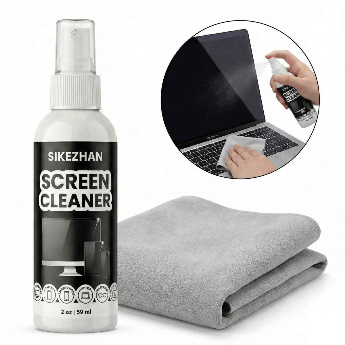 Screen Cleaner Kit – Streak-Free Spray & Microfibre Cloth for MacBook, iPad, iPhone, Laptop & TV