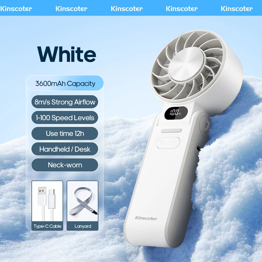 KINSCOTER Foldable Handheld Fan — 3600mAh, 100-Speed Control, Ice-Cool Technology