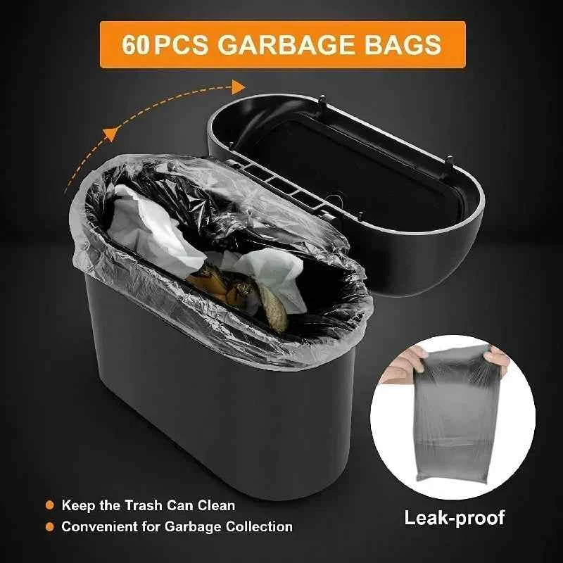 HOMEFISH Mini Car Trash Can with Lid – Leak-Proof Press-Top Bin with 3 Rolls of Black Garbage Bags