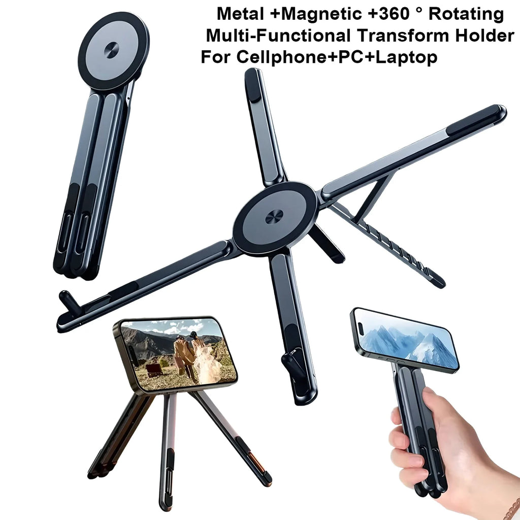 3-in-1 Foldable Magnetic Phone Holder & Selfie Stick Tripod — For iPhone, iPad & Laptops