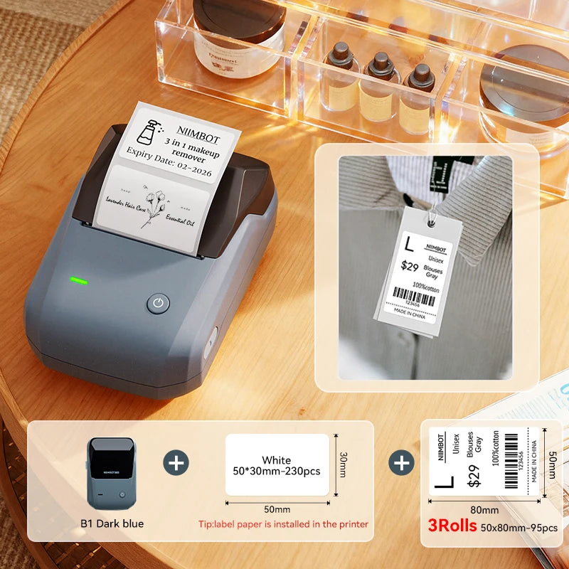 NIIMBOT B1 Portable Bluetooth Label Printer — 2-Inch Thermal Sticker Maker for Smartphones & PC
