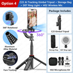 C22 AI Face Tracking Gimbal Stabiliser — 360° Rotation | Selfie Stick & Tripod | Phone & Camera