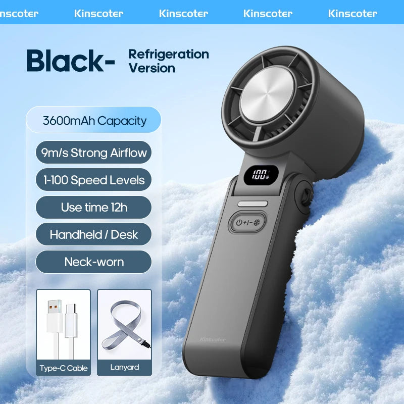 KINSCOTER Foldable Handheld Fan — 3600mAh, 100-Speed Control, Ice-Cool Technology