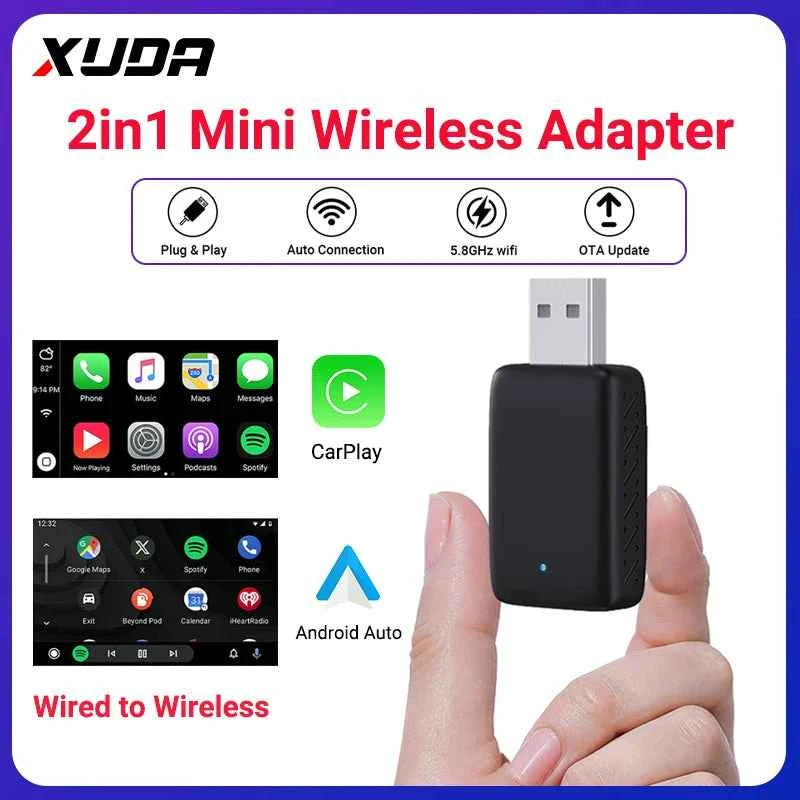 XUDA 2026 Mini Wireless Apple CarPlay & Android Auto Adapter with 5GHz Wi-Fi – Plug & Play for OEM Wired Systems