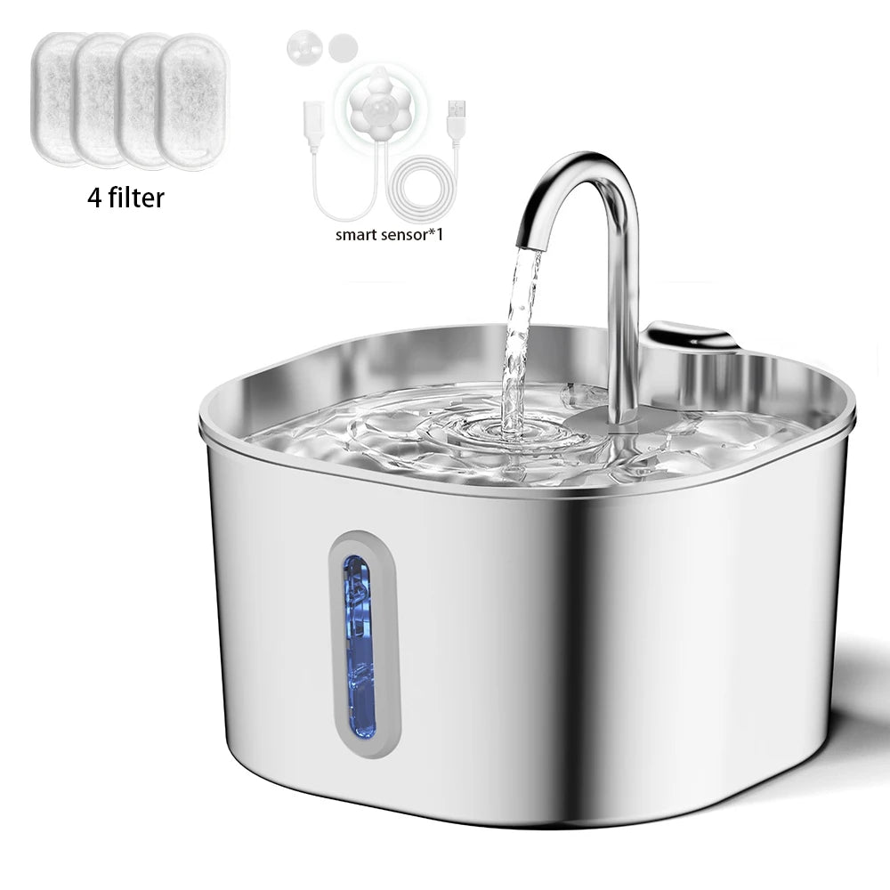 2.2L Stainless Steel Cat Water Fountain with Viewing Window