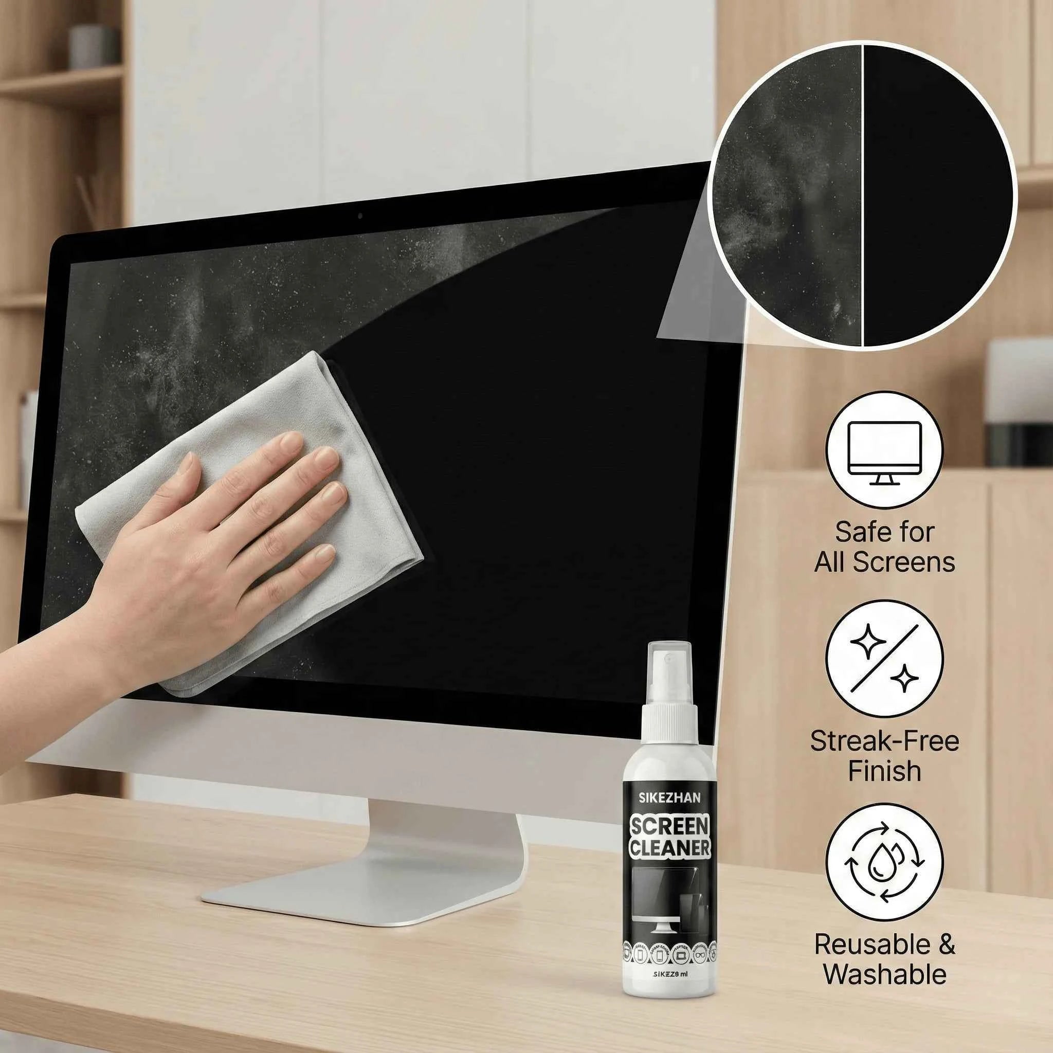 Screen Cleaner Kit – Streak-Free Spray & Microfibre Cloth for MacBook, iPad, iPhone, Laptop & TV