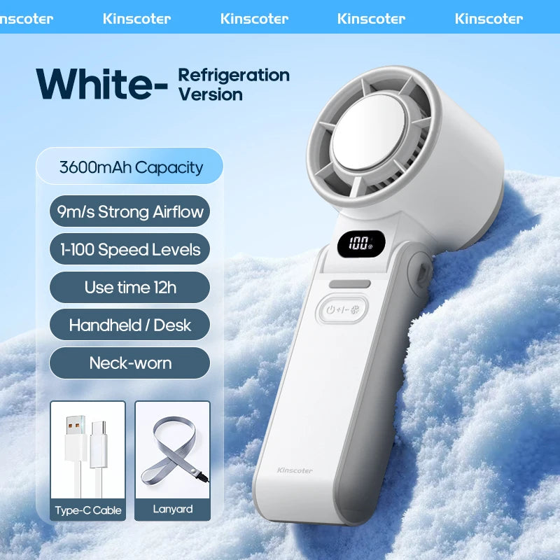 KINSCOTER Foldable Handheld Fan — 3600mAh, 100-Speed Control, Ice-Cool Technology
