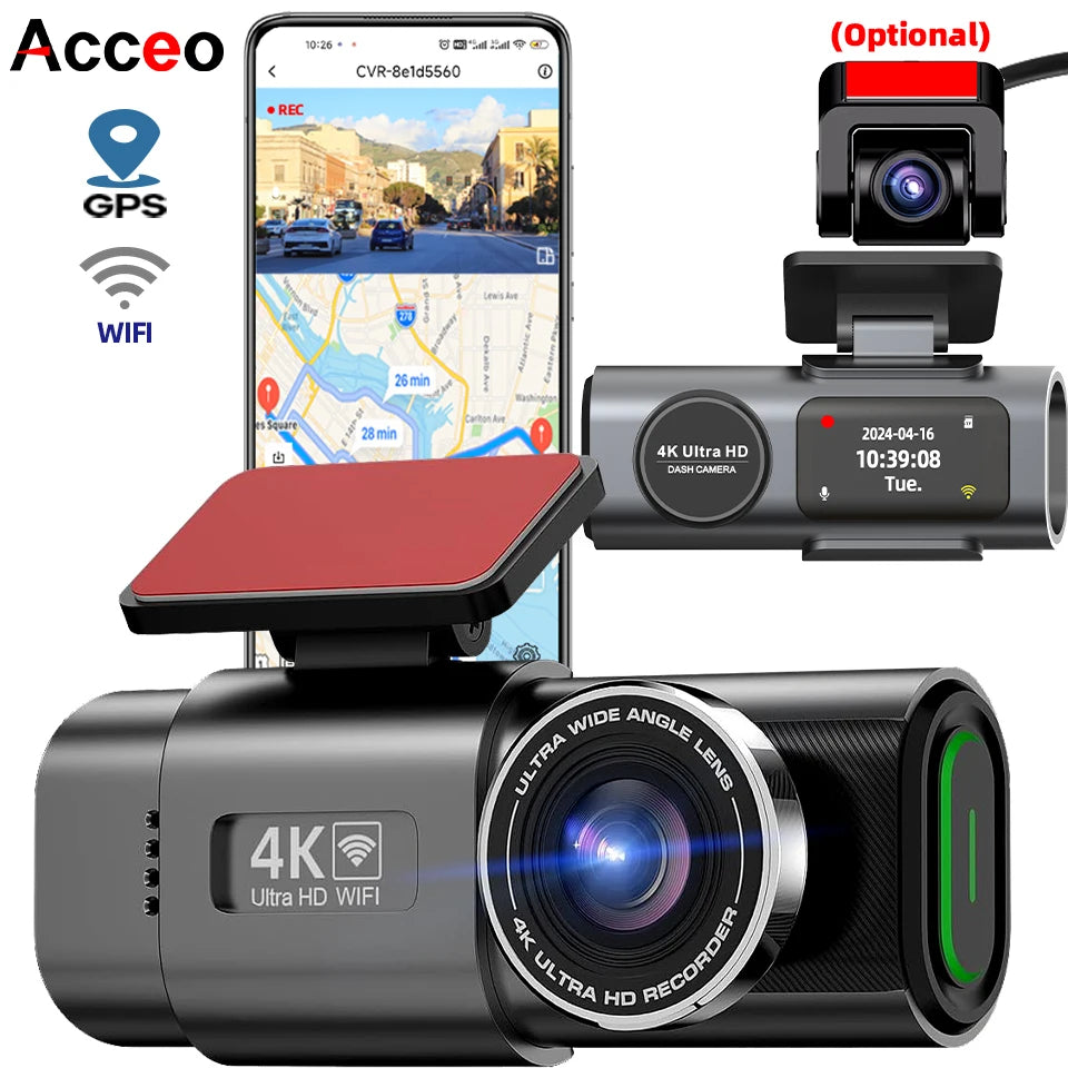 Rapuntek™ DriveVision 4K UHD Car Dash Camera with Wi-Fi, GPS, Night Vision and Parking Monitor