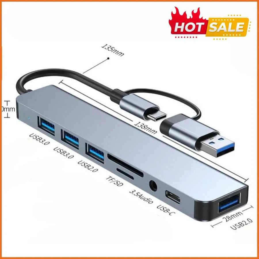 7-in-1 / 8-in-1 USB-C Hub Multiport Adapter – Type-C Splitter Dock with USB 3.0 Ports & Fast Data Transfer for Phone & Tablet