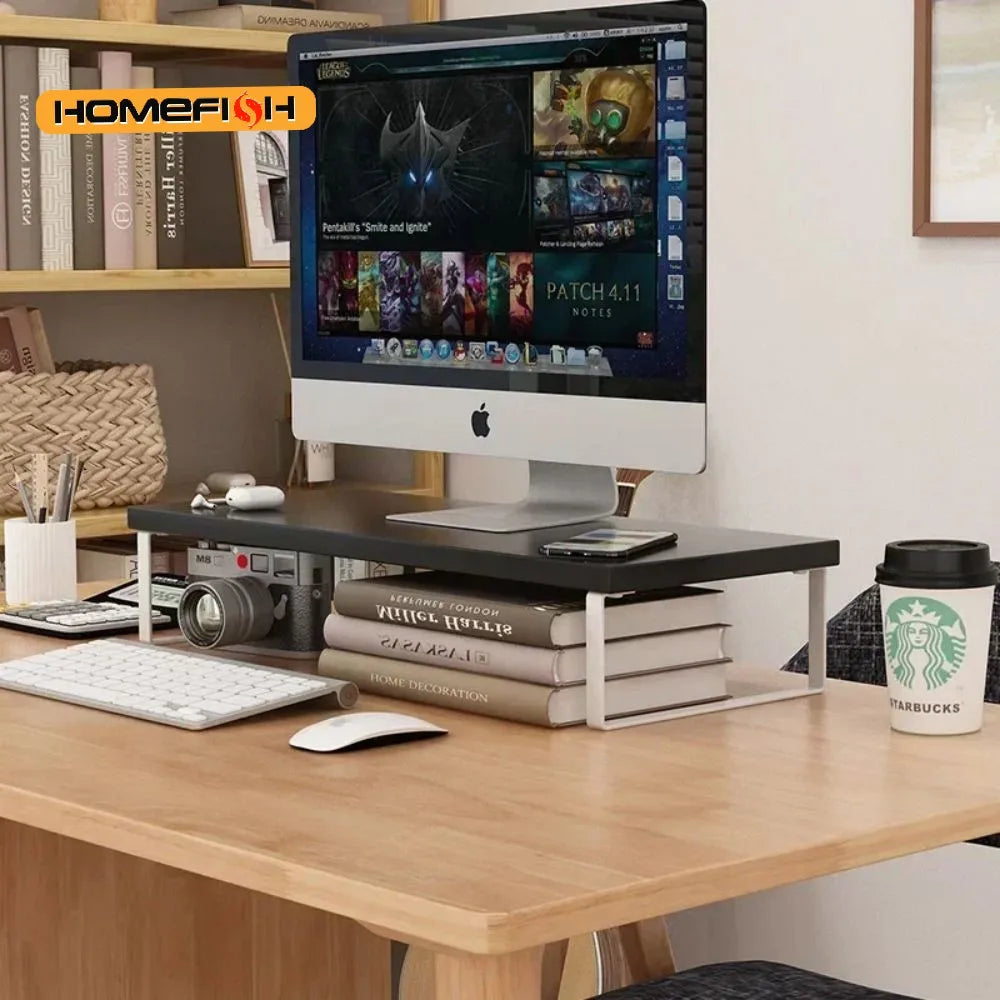 Elevated Monitor Stand with Home Office Storage Rack