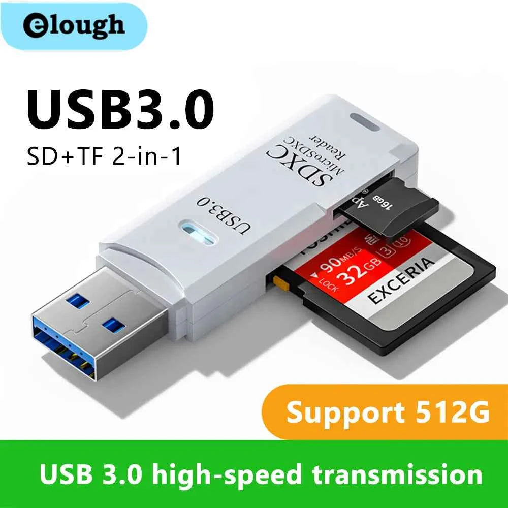 2-in-1 USB 3.0 Card Reader – High-Speed TF & SD Memory Card Adapter for PC & Laptop