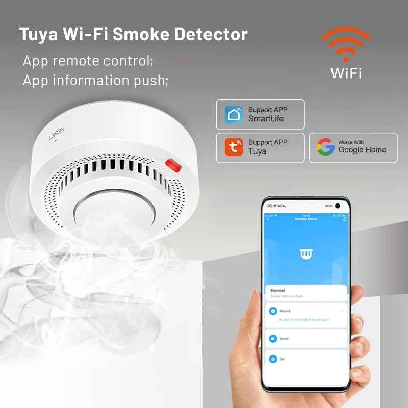 Tuya WiFi Smart Smoke Detector 2-Pack | 85dB Alarm, App Alerts, Alexa & Google
